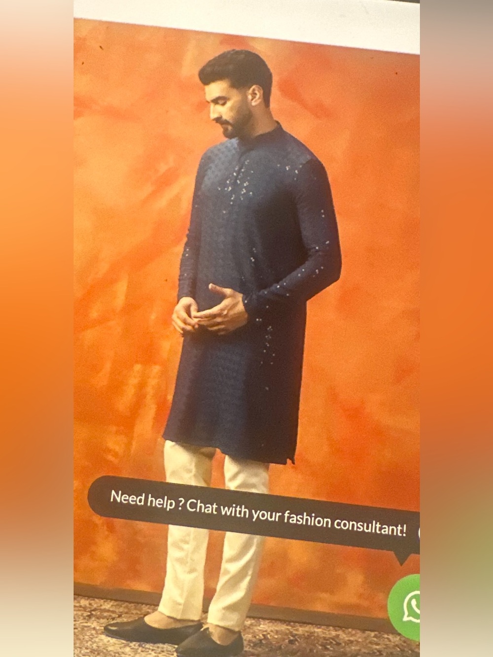 Blue Embroidered Men's Kurta